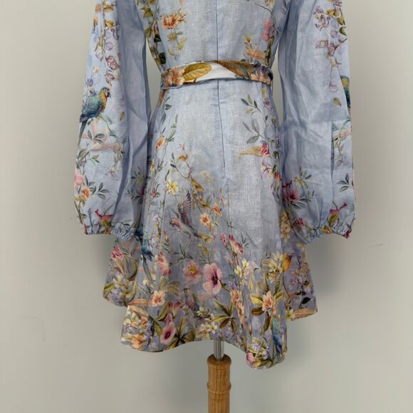 NWOT ！Zimmermann Linen Rebellion Floral Mini Dress- Size 0/US4 - Picture 8 of 10